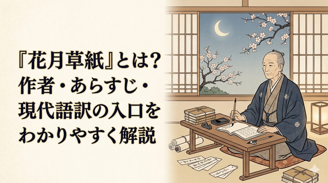 『花月草紙』を象徴する桜と月と江戸後期の文人の和風イラスト