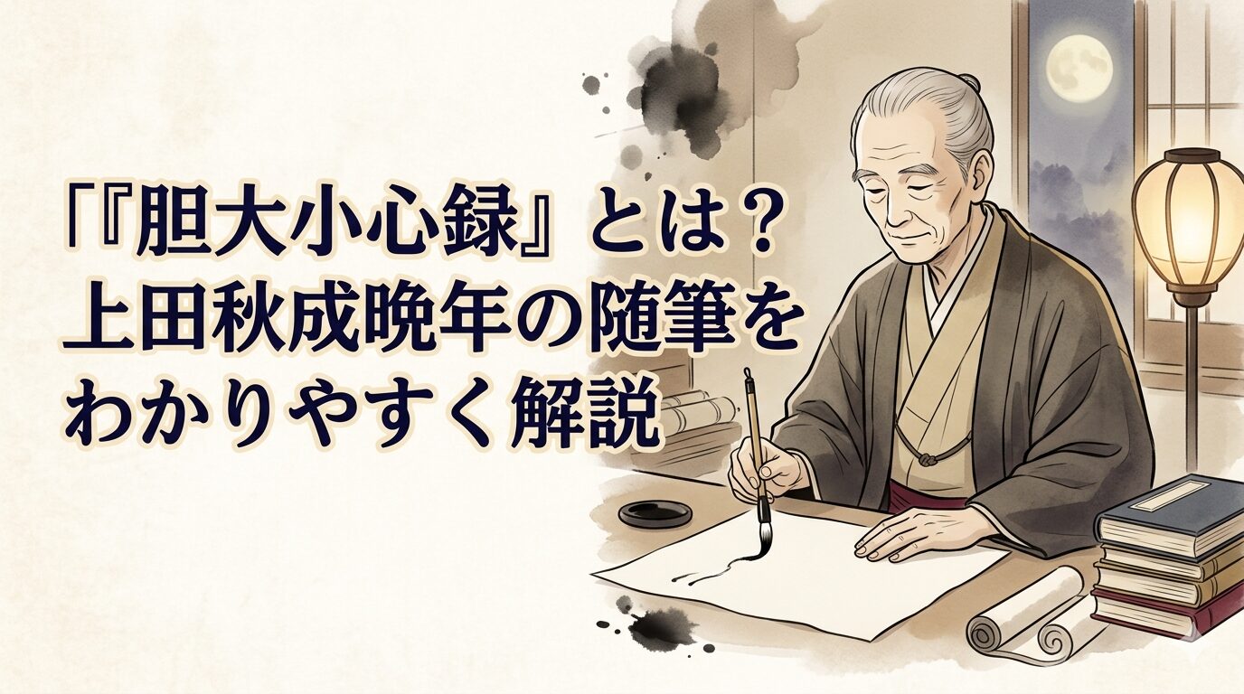 『胆大小心録』を執筆する晩年の上田秋成をイメージした和風イラスト